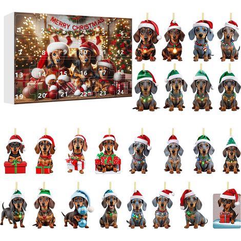 Calendrier De Lavent - Figurines De Teckel - Décoration De Sapin De Noël - 24 Jours - Acrylique - Lot De 24 Pièces (1/5)