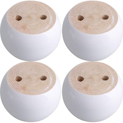 Set of 4 Round Furniture Legs in White Eucalyptus Wood, 8 x 8 x 5 cm, Supports Approximately 100 kg (1/5)