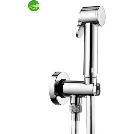 Idroscopino wc a parete tondo in abs cromato con presa acqua,supporto e doccino a pulsante modello paloma attacco flessibile 1/2" - cm 125 - finitura cromata BOSSINI (1/3)