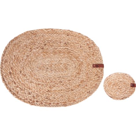 Conjunto de 12 Manteles Individuales y Posavasos 30 x 40 / 10 x 12 cm de yute natural hecho a mano ovales Comedor Estilo Boho Natural Bushylark