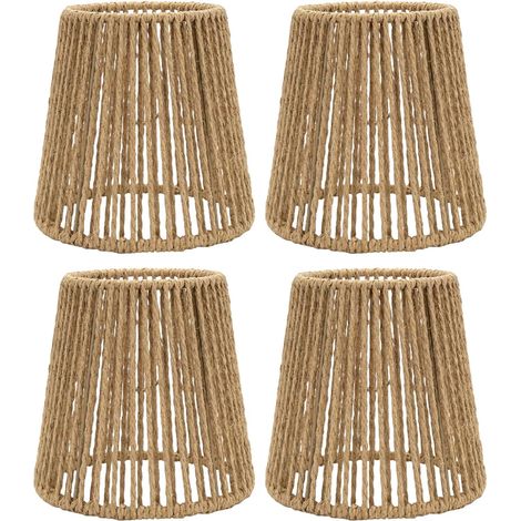 4 Abat-Jour,Rotin,Tissé Main,14cm,Cylindrique,Suspension,Plafonnier,Lampadaire,Maison