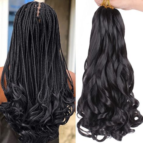 French Curl Braiding Hair, 24 Inch 8 Pack Soft Curly Braiding Hair Extensions, Pre Stretched Bouncy Braiding Hair Loose Wave Braiding Hair for Women (1B) (1/5)