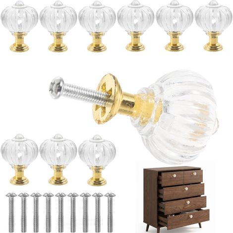 Lot de 10 boutons de tiroir en cristal avec vis pour commode et armoire (doré) (1/5)