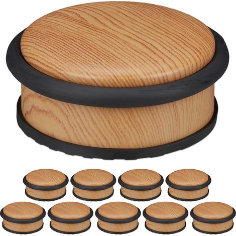10x Fermaporta da Pavimento Piatto, Blocca Porta per Ante Pesante, Aspetto Legno, HxD: 5 x 10,5 cm, Marrone Chiaro