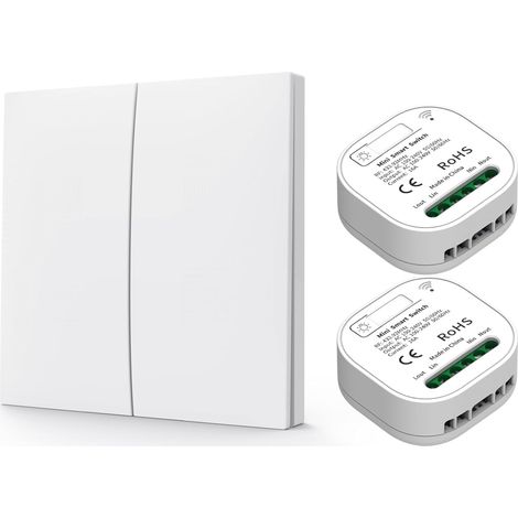 Interrupteur d'éclairage Sans Fil Sans Pile 230 V avec Récepteur AC 100-240 V 10 A RF433 va et Vient Sans Fil(double interrupteur + 2 récepteurs) (1/5)