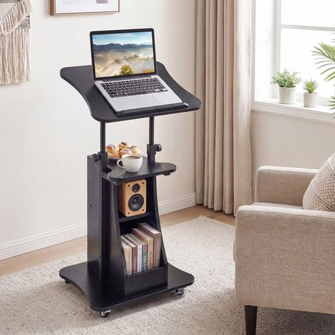 Height-Adjustable Mobile Lectern with Tilting Top, Black (1/5)