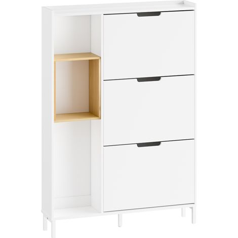 SoBuy Three-Door Shoe Cabinet White 90x19x129,5cm Modern FSR209-WN