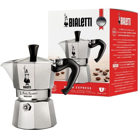 Moka Express: La Cafetière Expresso Iconique, Le Vrai Café Italien, Cafetière 1 Tasse (60 Ml), Aluminium, Argenté (1/5)