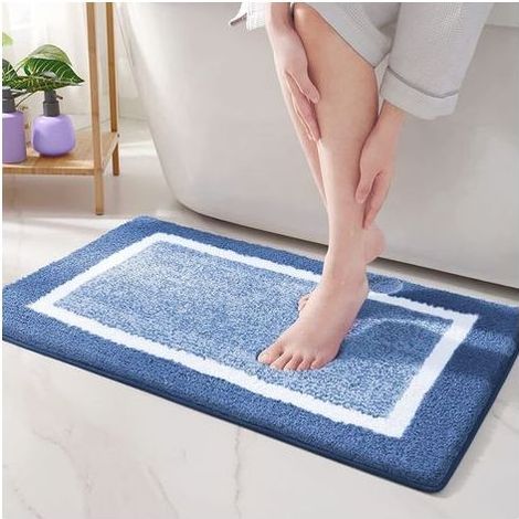 Tapis de Bain Antiderapant- 40 x 60 cm - Bleu,Tapis Salle de Bain en Microfibre Douce,Tapis de Bain Absorbant à Poils Longs, Lavable en Machine (1/5)
