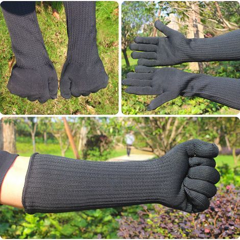Ortviai Gants de Sécurité Anti-Coupure Niveau 5 – Manchettes Longues en Maille Acier Inoxydable et Polyester, Noir, Paire (1/3)