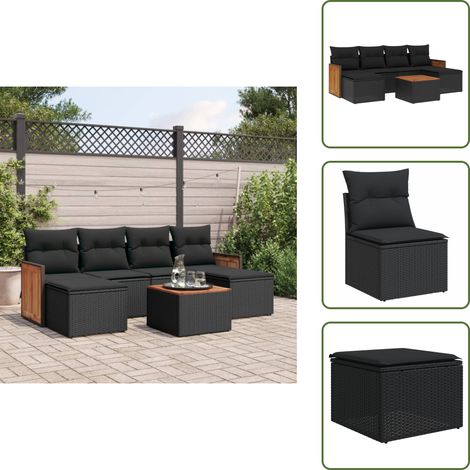 Salon de jardin 7 pcs avec coussins noir résine tressée - Ensemble Salon De Jardin - Meuble Extérieur - Salon De Jardin Pliable - Set Salon De Jardin - Fauteuil De Jardin (1/5)