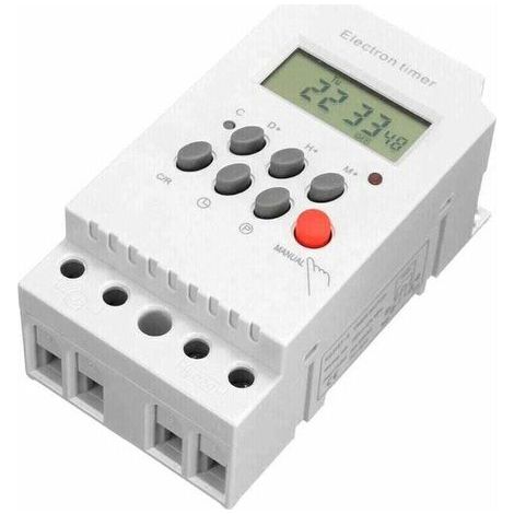 Minuterie numérique programmable AC 220 V 25 A, contrôleur de minuterie électronique sur rail DIN avec écran LCD, horloge – Blanc (1/3)