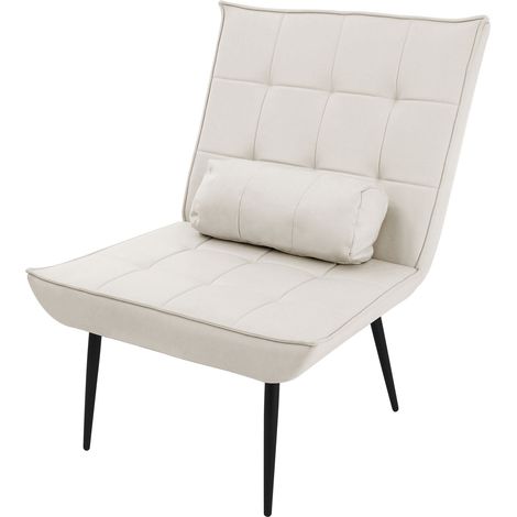 ML-Design Poltrona Relax da Soggiorno Crema Stile Retro Vintage, con Cuscino Lombare, Schienale Ergonomico, Comoda e Morbida, Poltroncina Imbottita per TV Lettura o Camera da Letto
