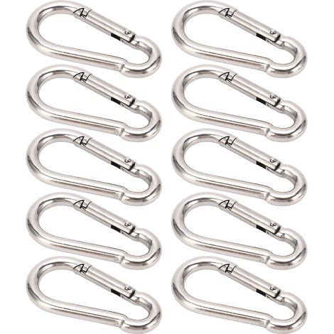 Lot de 10 mousquetons à ressort robustes et anneaux à connexion rapide en acier inoxydable 304, adaptés aux mangeoires à oiseaux, 6 mm (1/5)