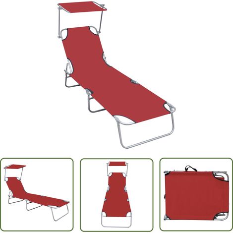 The Living Store Chaise longue pliable avec auvent Rouge Aluminium - Transat - Chaise Longue - Jardin - Extérieur - Piscine (1/5)