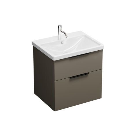 Burgbad Eqio Keramik-Waschtisch mit Unterschrank, 2 Auszüge und Griffleiste Grau Hochglanz/Alpinweiss 63 cm Schwarz matt (1/2)