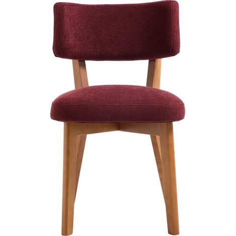Chaise de cuisine en tissu bordeaux avec pieds en bois massif - lot de 2 (1/5)