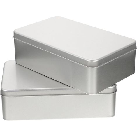 2 Silver Tin Boxes for Storing Snacks and Cookies Simple and