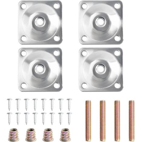 Lot de 4 M8 Plaques de Montage de Pied avec Boulons et Vis, Plaques de Fixation pour Pieds de Meubles, Argent Supports de Montage pour Jambes Pieds de Canapé Table Fauteuil Sièges Meuble (1/5)
