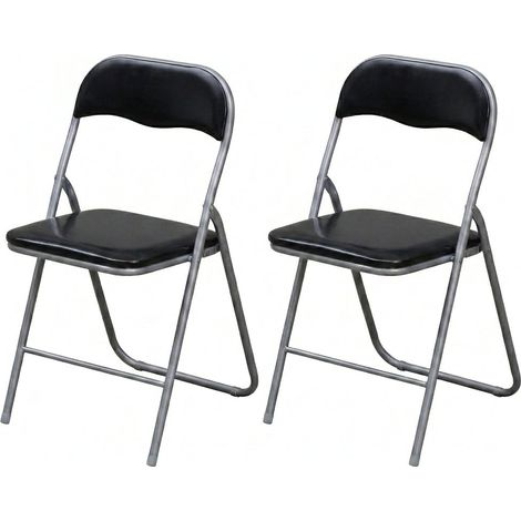 Set 2 Sedie Pieghevoli Salvaspazio PVC per Cucina Ospiti 80x44x48 cm Nero