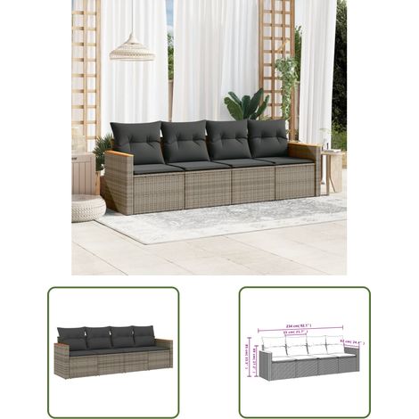 The Living Store Salon de jardin 4 pcs avec coussins gris résine tressée - Ensemble Salon De Jardin - Mobilier De Jardin - Salon Extérieur - Canapé Jardin - Résine Tressée (1/3)