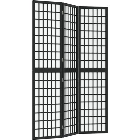 Paravent séparateur de pièce cloison pliable 3 panneaux 120 x 170 cm bois de sapin noir et papier de riz DEC031177