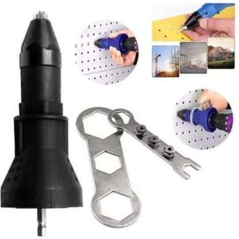 Adaptateur pour perceuse à riveter électrique, utilisation simple, haute efficacité, pince à 3 mâchoires, acier au carbone, boîtier en plastique, léger, format compact (noir) (1/5)