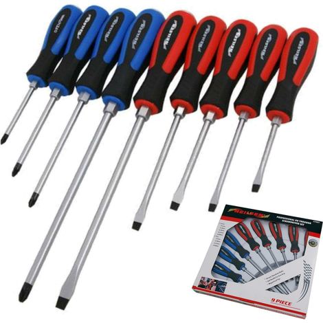 Neilsen 9pc Professional Pozi Flat Slotted Magnetic Tip Screwdriver Set