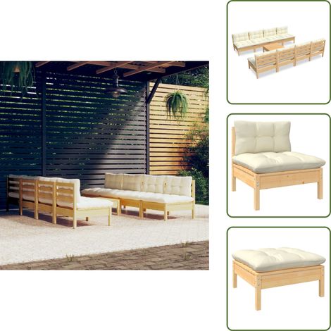 Salon de jardin 9 pcs avec coussins crème bois de pin massif - Salon De Jardin - Mobilier De Jardin - Ensemble Salon De Patio - Meubles De Terrasse - Chaise Longue (1/5)