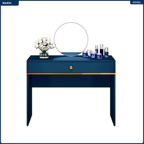 Otitec – Coiffeuse en bois/MDF bleu saphir – H.79 x L.100 x P.40 cm – Finitions dorées et pieds coniques – Montage facile (1/5)