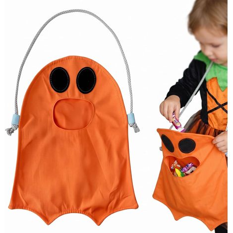 CCYKXA Halloween-Süßigkeitentüte für Kinder, großer orangefarbener Geisterkorb für die Süßigkeitenjagd, 1 Stück (1/5)