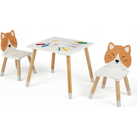 Kindertisch und 2 Stühle, weiß, Kiefernholzbeine