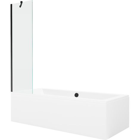 Mexen Cube baignoire rectangulaire 170 x 80 cm avec tablier et paravent 1 volet 50 cm, transparent, noir - 550517080X9505000070 (1/5)