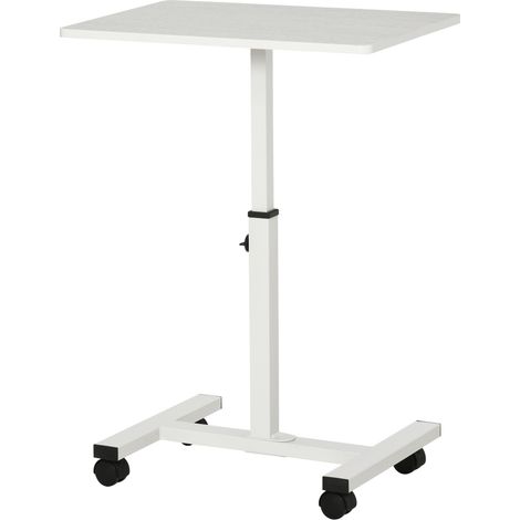 HOMCOM Tavolino per Computer Altezza Regolabile e Ruote Bianco 60x40x52.5-84cm
