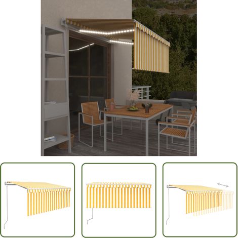 The Living Store Markise Automatisch mit Rollo LED Windsensor 3,5x2,5m Gelb Weiß - Markise - Sonnenschutz - Gartendekoration - Terrassenüberdachung - Balkonabdeckung (1/5)