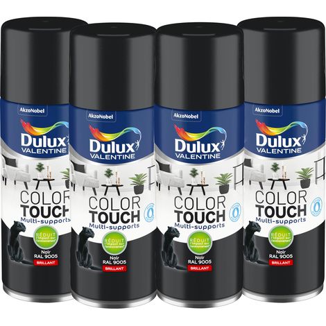 Maxi Pack 4 - Peinture aérosol Color Touch Multi-Supports - Brillant Noir 400 ml - Dulux Valentine