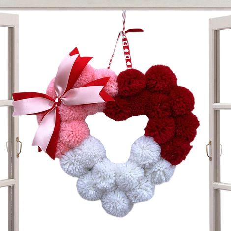 Couronnes De Cœur Pour Porte D'Entrée Doux, Douillet, Pompons, Nœud, Décoration de Couronne Murale pour intérieur et extérieur, porte d'entrée et mur (1/5)