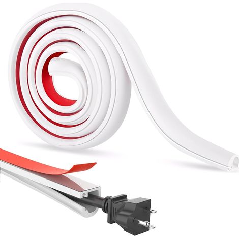 Goulotte Passe Cable, 3M Cache-Cordon en PVC Souple, Auto-adhésif Demi-Rond Cache-Câble, Cache-Câble sur Le Mur, pour Mur, Sol, Plinthe, Cache Câble TV et Électrique (1/5)