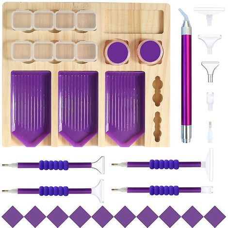 un Ensemble D'outils De Peinture Au Diamant Violet, Plaque De Stockage En Bois Massif Multifonctionnelle Nouvelle Combinaison De Plaque De Forage (1/4)