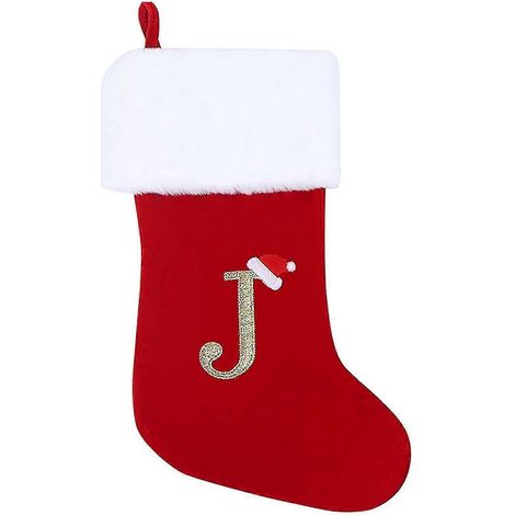 Chaussette de Noël à motif de lettres nordiques, finitions exquises, lettres de l'alphabet.-J (1/5)