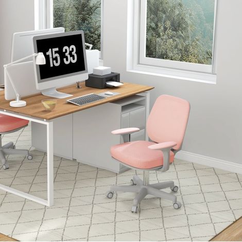 Silla de oficina 55x48x82.5-94.5 cm rosa en poliéster con respaldo de malla, altura regulable y giro (1/5)