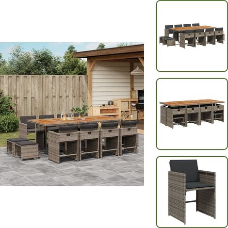 Cuscini per sedie - vidaXL Set da Pranzo da Giardino 13pz con Cuscini Grigio in Polyrattan - Cuscini per sgabelli