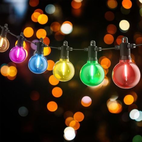 Mehrfarbige Lichterkette für den Außenbereich, 10 Meter lang mit 20 wasserdichten G50 LED-Lampen, Gartenbeleuchtung geeignet für Gärten, Höfe, Hinterhöfe, kleine Cafés usw. (1/5)