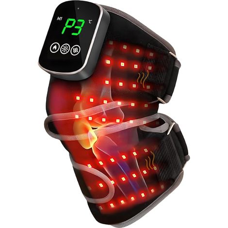 Wireless Heated Knee Pad, Knee Massage Device with 3 Heat Levels, 3 Massage Modes, Red Light (1/4)