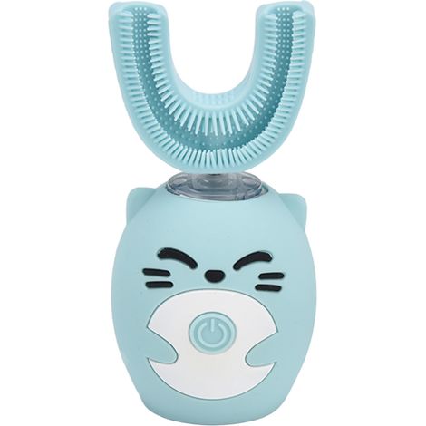 Brosse à dents enfant design cartoon rechargeable USB, matériau silicone qualité alimentaire, bleue (1/5)