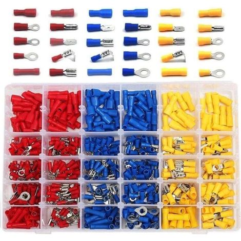 480-teiliges Set elektrischer Klemmen, Kfz-Klimaklemmen, Crimp-Klemmen, runde und flache Buchsen und Stecker, Ösen- und Ringklemmen, zylindrische und andere (1/5)