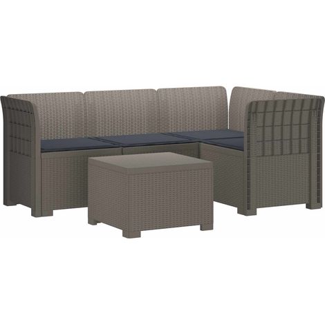 4-Sitzer Garten Sofa mit Kissen Rattan Look PP Hellgrau vidaXL (1/5)