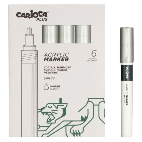 Carioca plus Packung of 6 Acrylmarker ---Spitze 2mm -- silberfarben