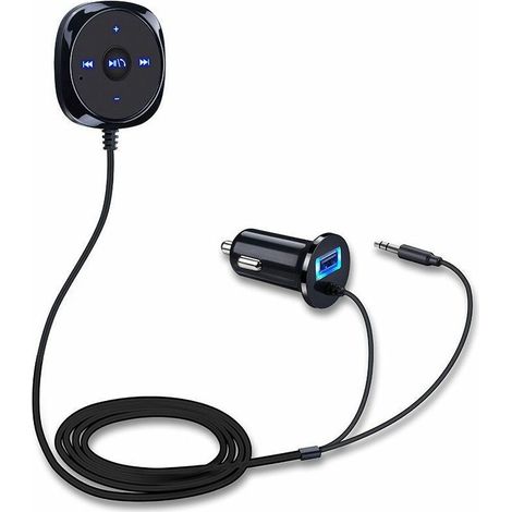 Kit per auto Bluetooth Ricevitore Bluetooth, adattatore audio vivavoce Bluetooth Microfono integrato Clip per bocchetta dell'aria, caricabatteria per auto USB 2.1A Nero 1 pz