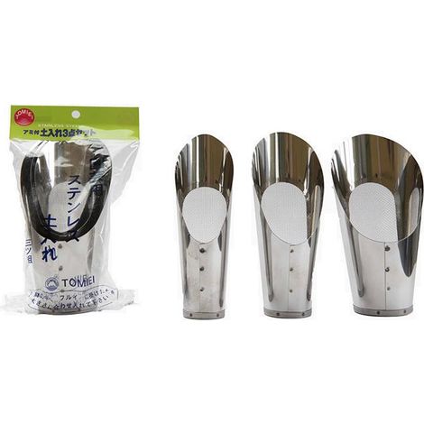 Convogliatori di terriccio in alluminio con rete setaccio su tutti i 3 attrezzi, per bonsai, Ø 6, 7, 9 cm